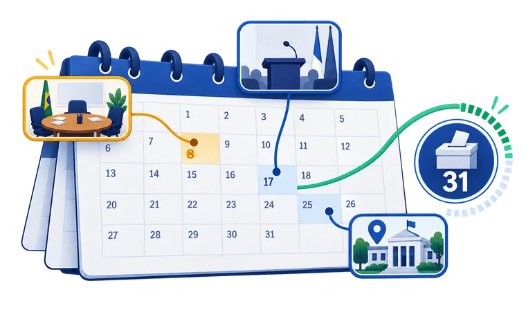Ilustração da Agenda Política: calendário de compromissos com lembretes no WhatsApp